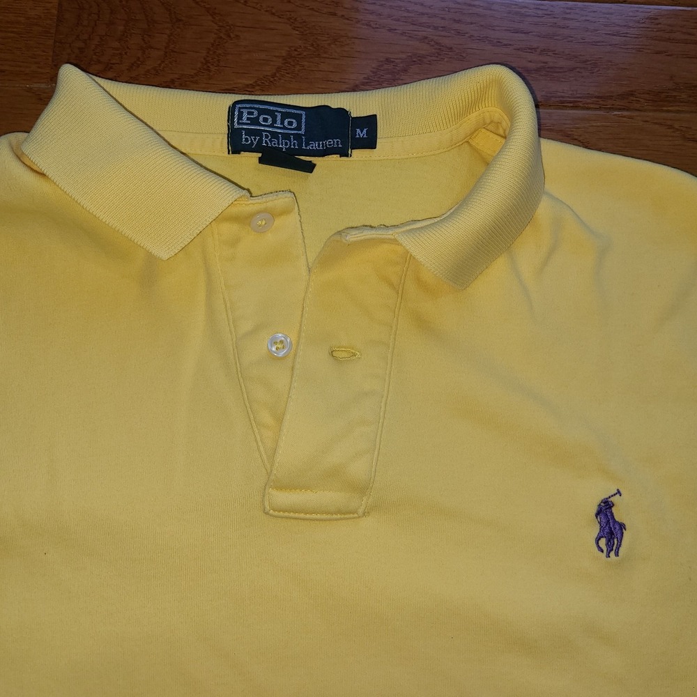 Polo by Ralph Lauren Polo Shirt Soft Cotton Med Yellow Blue Horse Short Sleeves